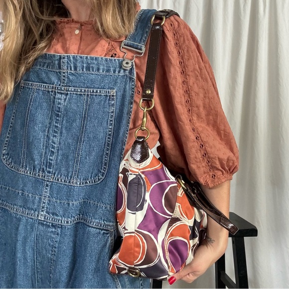 COACH ✨💜🧡 retro designer Ashley Scarf  print, medium size satchel purse - Picture 14 of 16